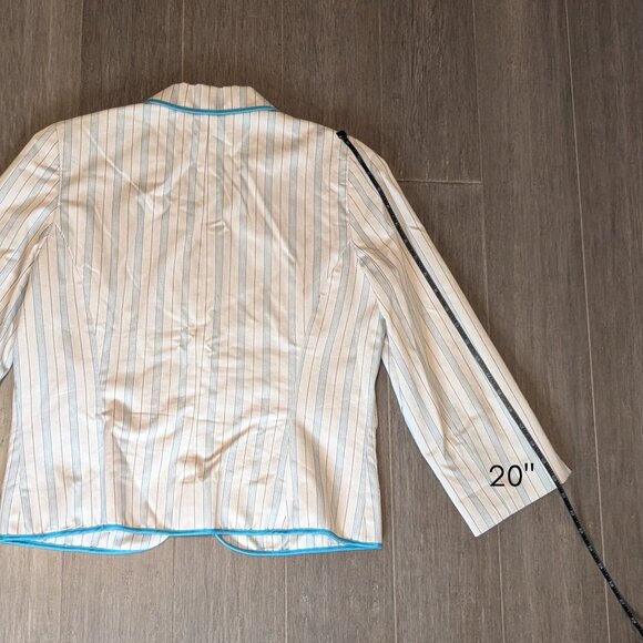 Express, Fitted Pinstriped Blazer, Light Beige w Teal, Hook Closure, Sz 12 - Picture 10 of 11